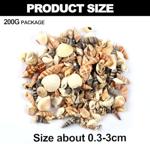 MsTeco Coquillage, 200g Coquillages Décoratifs Naturels Coquillage de Mer Mélange de Coquillages de Plage pour Bricolage Artisanat, Fabrication de Bougies, Réservoir de Poisson Remplissage(0.3-3cm)