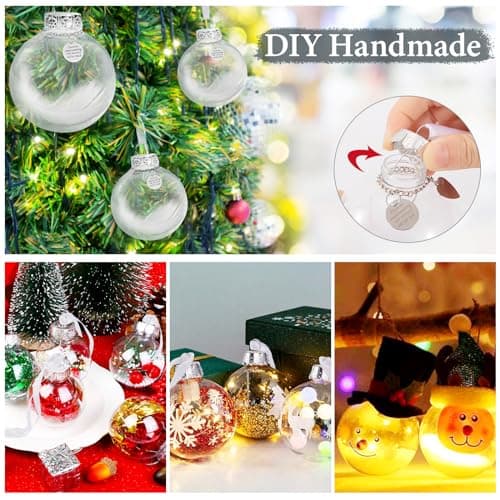Boule de Noël Transparente 8cm Décoration de Sapin de Noël À Remplir Ornements Décoratifs Cadeaux Acrylique Plume Blanche pour Bricolage Mariage Anniversaire Pâque Papa