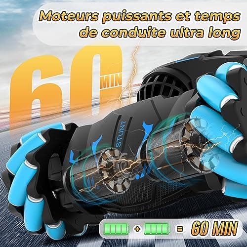 Pristar Voiture télécommandée avec la Main, avec Lumière et Spray, Jouet RC Car Drift 4WD 2,4 GHz, Rotation à 360°, Cadeau pour Filles Garçons Enfants de 6 8 9 10 Ans