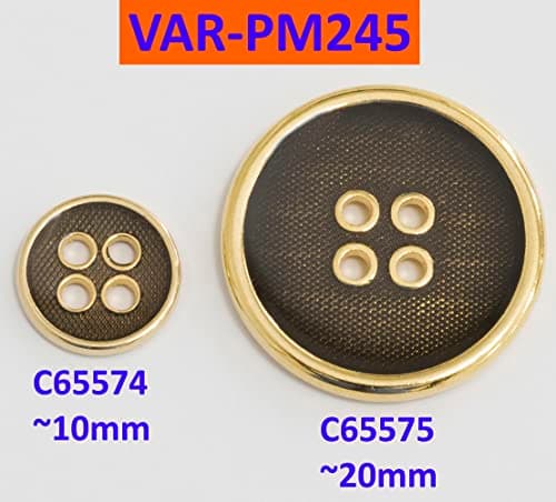 AERZETIX - C65574 - Lot de 10 Boutons à coudre ronds Ø10x1.4 mm 16L L16 à 4 trous - couleur: doré/noir - en métal - mercerie vêtements couture mode confection tissu aiguille
