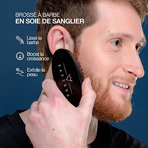 Sapiens Barbershop Kit Barbe Homme Made in France - Coffret Soin Barbe avec Huile Barbe et Baume Barbe BIO, Brosse à Barbe et Peigne, Pochette - Coffret Cadeau Homme