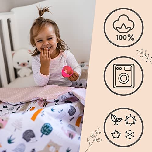 Bellochi Set de Couette Bebe 75x100 cm et Coussin Enfant 30x40cm - Couverture Enfant Réversible et Entièrement Lavable - 100% Coton - Tresor