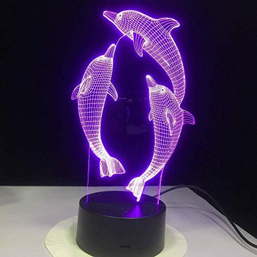 HPBN8 Ltd Illusion Optique 3D Dauphin Nuit Lampe Art Déco Lampe Lumières LED Décoration Lampes Touch Control 7 Couleurs Change Veilleuse USB Powered Enfants Cadeau Anniversaire Noël Cadeaux