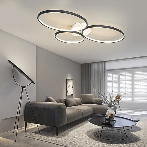 Hsyyz Plafonnier LED de salon,Plafonnier de chambre à coucher Lampe de salle à manger Plafonnier de salon,Moderne Lustre à intensité variable Cuisine Table à manger Lampe suspendue (Blanc + noir)