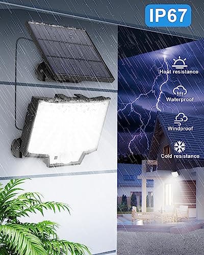 Lampe Solaire Exterieur avec Detecteur de Mouvement et Telecommande, Lumiere Solaire Exterieur IP67, 126 LED/3 Modes Eclairage Exterieur Solaire, pour Patio Projecteur Solaire Exterieur -1 Pièce