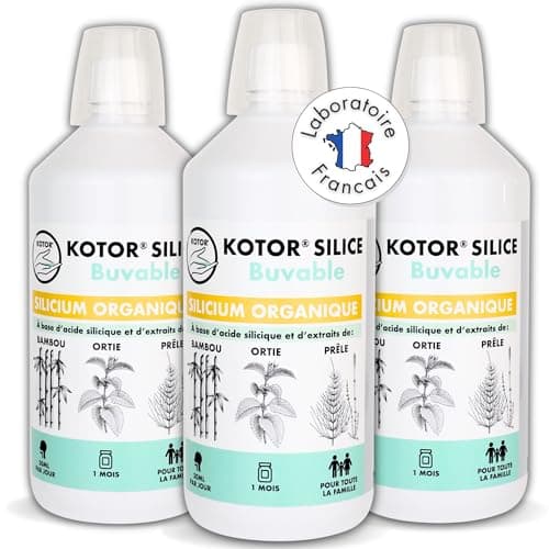 KOTOR SILICE BUVABLE 1L | Lot de 3 | Silicium Organique Francais & Naturel | Santé des Articulations, Cartilages, Os, Peau, Cheveux, Ongles | Silicium + Ortie + Prêle + Bambou | 3 mois