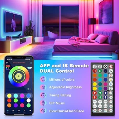 Ruban LED, 10M Flexible RGB Bande LED Decoration Chambre, Bluetooth App Contrôle Synchroniser avec Rythme de Musique, Led Chambre pour Gaming Room, Plafond, Mariage, Fête, Cuisine, TV, Bureau