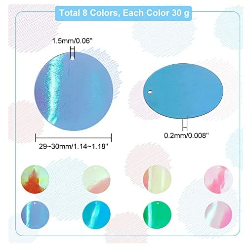 PH PandaHall 240g Grandes Paillettes pour L'artisanat, 8 Couleurs Paillettes Rondes Plates PVC Paillettes et Paillettes Lâches pour Broderie Applique Tricotage Artisanat et Embellissement
