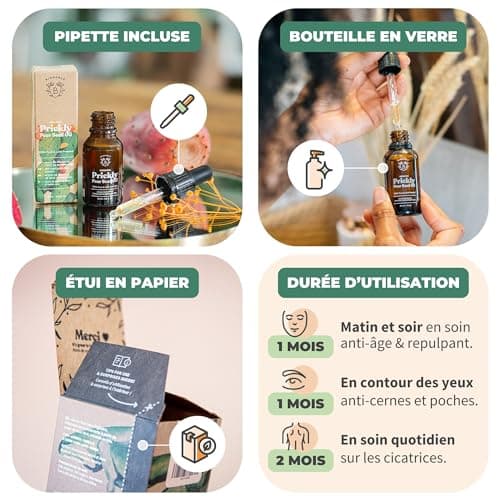 Bionoble Huile de Pépins de Figue de Barbarie Bio 15ml + Pipette - Bouteille en Verre - 100% Pure, Naturelle, Pressée à Froid - Huile de Figue de Barbarie Bio Visage Anti-Âge et Anti Cerne Bio