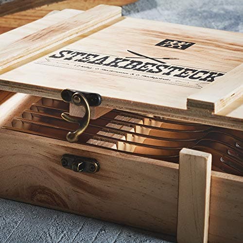 ZWILLING Couverts à Steak (12 pièces), pour 6 Personnes, 6 Couteaux et 6 Fourchettes à Steak, Acier Inoxydable, Inclus : Boîte de Rangement en Bois, Poli