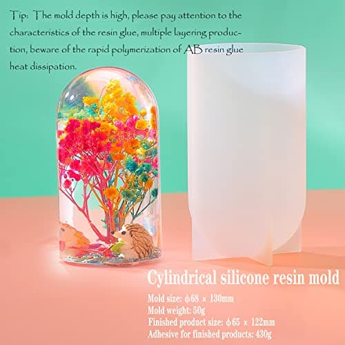 Yayatty Moules de Résine pour Lampe Moules en Silicone Epoxy, Moules Cylindriques en Résine Epoxy et Base, Alimentation USB pour Bricolage, Décoration de Bureau, Lampe de Table, Décoration