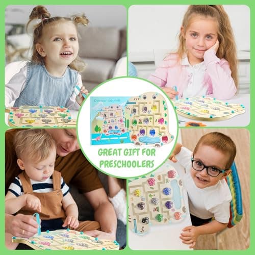 Aischens Dinosaure Labyrinthe Magnétique de Couleurs et de Chiffres, Jouets Montessori Labyrinthe Magnetique en Bois pour Enfant 2 3 4 5 Ans, Jouets Montessori Enfants Jeux Éducatifs-Motricité Fine