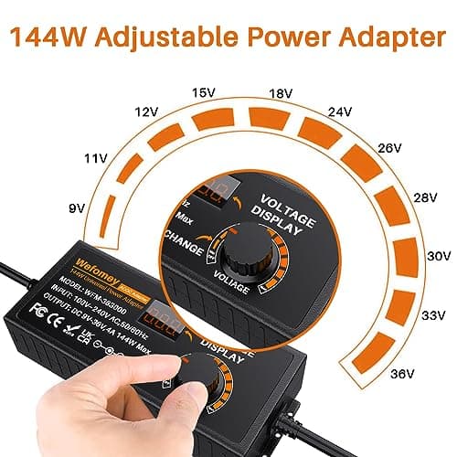 9~36V 4A 144W Adaptateur Alimentation Réglable, Adaptateur Secteur Universel Convertisseur, 100V-240V AC à DC 4A avec 14 Connecteurs, pour électroniques Ménagers 9V~36V et la Bande LED, 4000mA Max