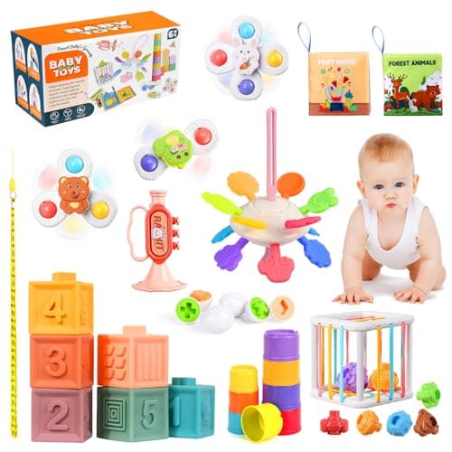 Richday 8 in 1 Montessori Jouets pour Enfants pour 6-12-18mois Empilage Blocs de Construction Corbeille Sensorielle Jouets de Dentition neonati Ragazze Ragazzi giocattoli Regali.