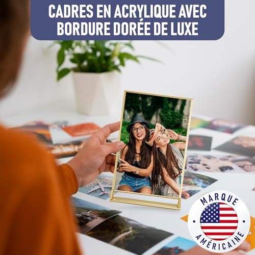 Dasher Products Cadres Photos Dorés Double Face - Pack de 6 - Porte-numéros de table dorés en acrylique, chevalets de table transparents pour affiche, porte-menus, cadres photos (A4)