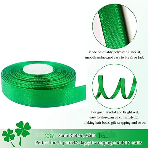 MacroHu Ruban Satin D'emballage Cadeau,1mm*23m Rubans de Noël,Ruban Cadeau DIY pour,Décorations De Anniversaire,Fête Emballage Cadeau,Couture Craft ou Décorations De Mariage(Vert), 1CM x 23M