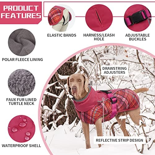 Manteau d'hiver pour Chien, Veste ImperméAble pour Chien, Veste d'hiver Chaude avec Doublure en Polaire, Manteau RéFlecteur Ajustable Et Confortable avec Trou pour Harnais pour Petits Et Moyens Chien