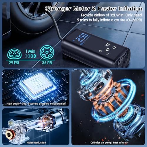 YUGUANG Gonfleur de Pneu Compresseur d'air Portable Pompe à air pour Voiture, 6000mAh Compresseur d'air électrique de Pompe à air sans Fil 150 PSI avec écran Tactile/éclairage pour Moto Auto Vélo.