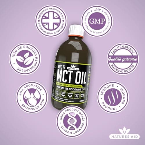 Natures Aid Huile 100 % TCM de, huile de noix de coco de qualité supérieure, provenant de sources durables, ajouter aux cafés ou milk-shakes, convient aux végétaliens, 500 ml
