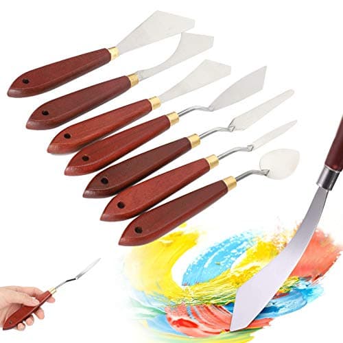 Fyearfly Couteau à palette en acier inoxydable, 7 pièces/ensemble de grattoirs de mélange de couteau à palette en acier inoxydable pour mélange acrylique de peinture à l'huile
