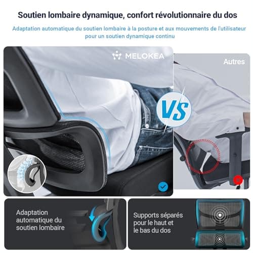 MELOKEA Fauteuil Bureau 200 KG, Personnes de Grande Taille (165-202 cm), Verrouillage à 3 Positions, Accoudoirs 3D Extra-Larges, Support Lombaire Dynamique, Chaise de Bureau XXL 200 KG, Norme EN 12520