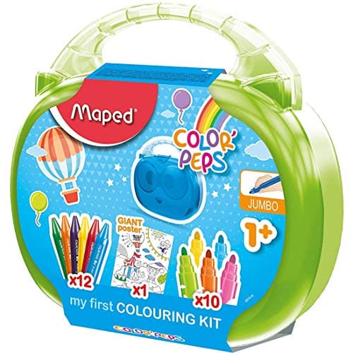 Maped Color'Peps Malette de Coloriage pour Bébé et Enfant dès 1 an – Kit Premier âge avec 10 Feutres Jumbo + 12 Craies de Cire Jumbo + 1 Poster Géant à Colorier