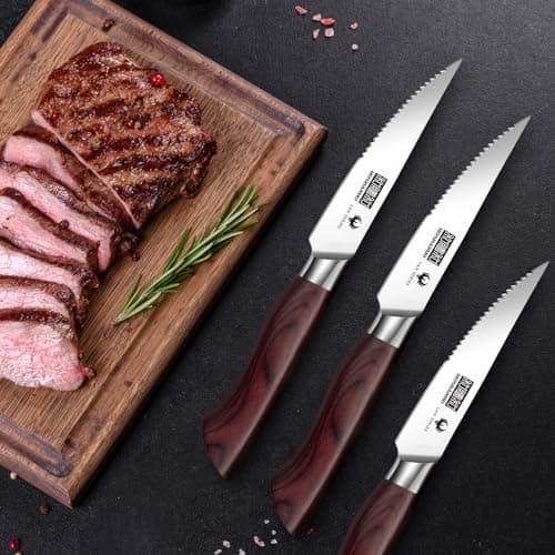 HOSHANO Set de Couteaux à Steak, Couteaux de Table 8 Pièces, Set Couteaux a Steack Acier Inoxydable Allemand, Manche Bois Ergonomique, Cadeau de Fête des Pères/Fête des Mères