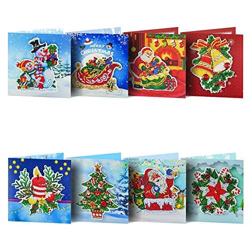 ycyingcheng 5D DIY Diamant Cartes de Noël, 8 Pièces DIY Forme Spéciale Diamant Peinture Carte de Voeux Cartes Postales pour Thanksgiving Anniversaire Noël