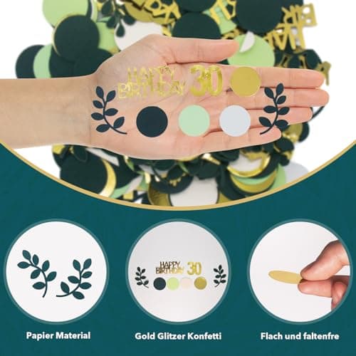 REJOECE 300 Pièces Confettis Anniversaire Verts et Dorés,Confetti de Table Happy Birthday,30 Ans Vert Confettis,Confettis Anniversaire 30 ans pour Anniversaires pour Fête D'Anniversaire, Homme,Femme
