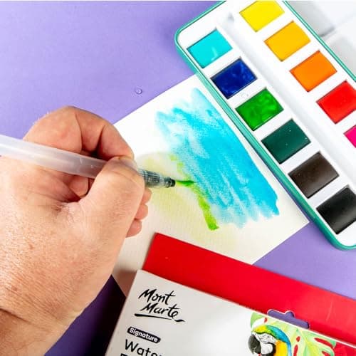 MONT MARTE Signature Aquarelle Set 13pc, vibrant, dans une boîte portable, y compris 3 puits de mélange et un pinceau à eau rond rechargea