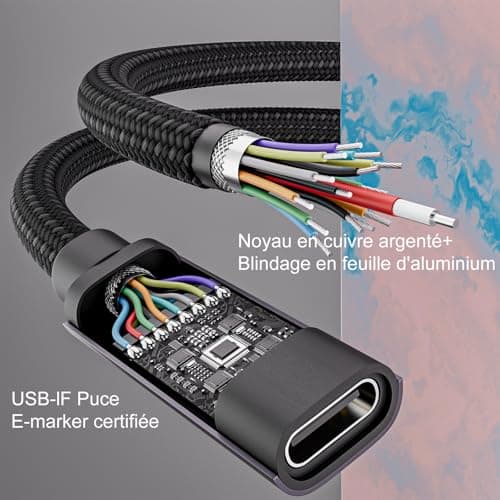 EUDOBEL Rallonge USB C 2m,40Gbps Cable Rallonge USB C,Mâle à Femelle USB 4 8K@60Hz,PD 3.1 240W 5A Cable Extension USB C Nylon Tressé Compatible avec Thunderbolt 4/3,MacBook,iPhone 15Pro,MacBook