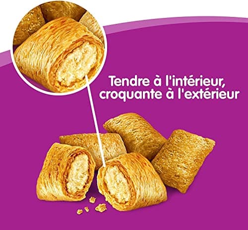 WHISKAS LES IRRESISTIBLES Friandises pour Chat Poulet & Fromage - 10 Boîtes de 105g Refermables pour une Meilleure Conservation, Sans Arômes Artificiels, Idéal pour Partager un Moment de Complicité
