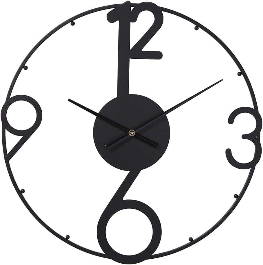LW Collection Grande Horloge Murale Scarlett Noir 60 cm - Industrielle en Métal - Moderne - Mouvement Silencieux