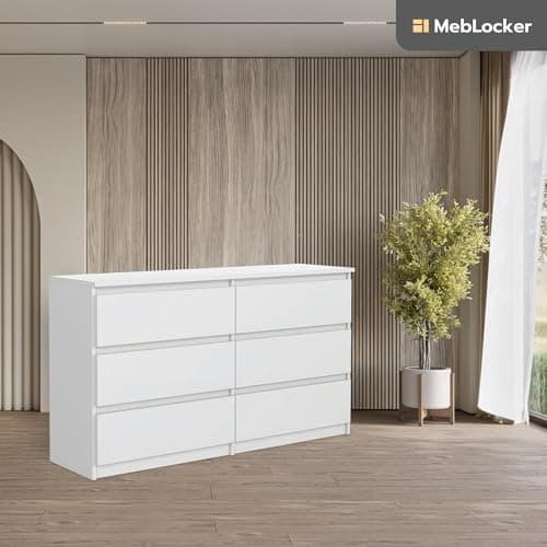 MebLocker Commode à 6 tiroirs, 120 cm, idéale pour Le Salon, la Chambre à Coucher, la Chambre d'enfant, la Chambre d'adolescent et Le Bureau, Solution Moderne et élégante (Blanc)