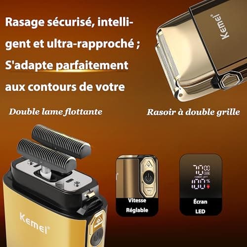 KEMEI T-Blade Tondeuse à Barbe pour Hommes et Rasoir Électrique à Foil, avec Écran LED, Kit de Coiffure Imperméable pour Barbiers/Usage Domestique, Cadeau pour Hommes