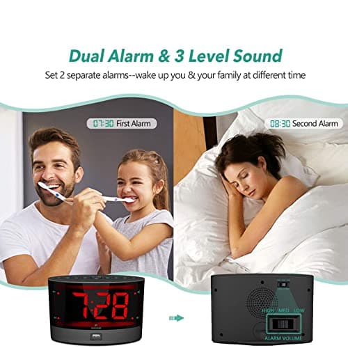 Shuimitao SuppléMentaire RéVeil Fort avec Secoueur de Lit, Double RéVeil Vibrant pour Les Gros Dormeurs, Les Sourds et Les Malentendants