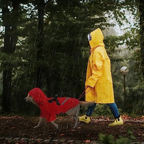 Dolahovy Imperméable pour Chien,Ponchos pour Chiens Veste imperméable pour Chien Vêtements de Pluie réglables pour Animaux de Compagnie avec Capuche pour Les Petits Chiens Moyens (XL, Rouge)