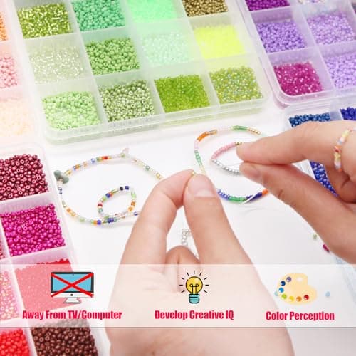 EuTengHao Perles de rocaille en verre de 3mm pour kit de fabrication de bracelets, 8/0 petites perles pour bracelet, collier, bijoux (36000pcs, 144 couleurs)