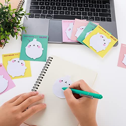 cobee Lot de 8 notes auto adhésives avec des animaux mignons Kawaii Lapin Bloc notes de dessin animé Bloc notes Marqueurs Drapeaux Étudiants Bureau à domicile Colocataires Cadeaux Onglet 160 feuilles