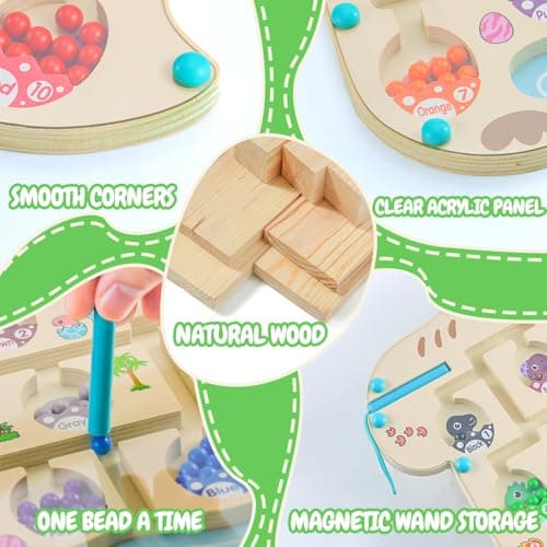 Aischens Dinosaure Labyrinthe Magnétique de Couleurs et de Chiffres, Jouets Montessori Labyrinthe Magnetique en Bois pour Enfant 2 3 4 5 Ans, Jouets Montessori Enfants Jeux Éducatifs-Motricité Fine