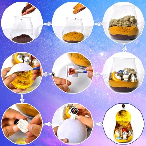 Kit de bricolage pour terrarium spatial pour enfants avec lampe lune DIY - Kit de bricolage astronautes lumineux pour enfants de 4 à 12 ans - Jouet éducatif pour les astronautes - Cadeau créatif pour