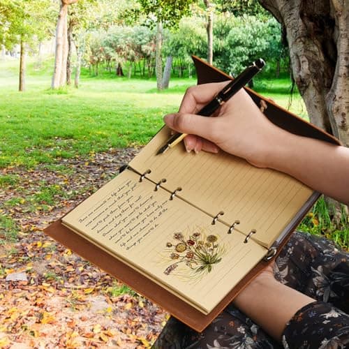 Carnet de notes en Cuir, Rechargeable Carnet De Voyage Agenda Vintage à spirales Avec papier ligné Journal Intime Cadeau pour fille et garçon, 18 x 13 cm Brun