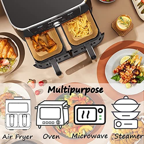 HONYAO Papier Cuisson pour Ninja Air Fryer, 100 Pièces 20,5x14cm Rectangulair Paper Liners Friteuse Sans Huile Accessoires compatible avec Ninja Foodi Dual Zone Double Stack et autres Double Airfryer