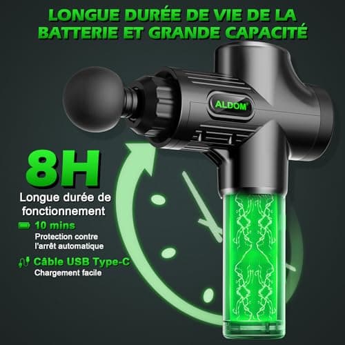 Pistolet de Massage Musculaire ALDOM Appareil de Massage Masseur de Muscle Profond Avec 30 Niveaux Réglables 8 Têtes de Massage et l'Écran LCD Soulager Douleurs et Raideurs