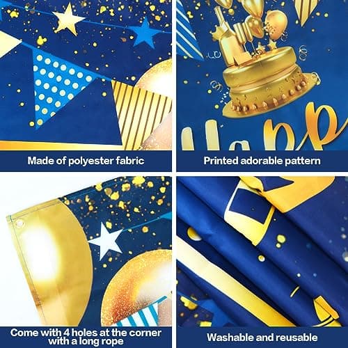 Deco Anniversaire 16 Ans, VICTERR Bleu Or Decoration Anniversaire 16 Ans Garcon Fille Banderole Joyeux Anniversaire Triangle Bannière Bleu Or Confettis Ballon, 16 Ans Anniversaire Décoration Fête