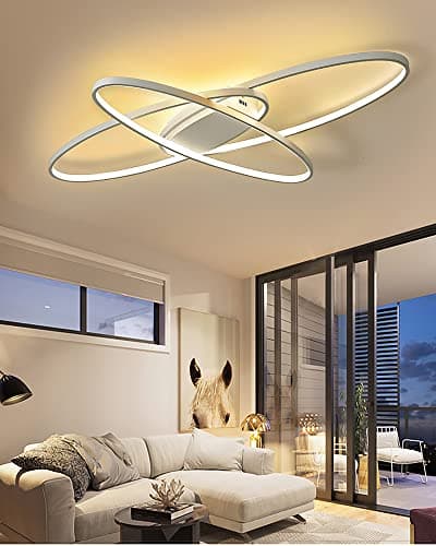 MQW Design Créatif Lustre LED Promise Gradation Télécommande Télécommande Ovale Bureau Couloir Décoration Plafonnier, Lampe De Salon Personnalisée, Noir Et Blanc, 95cm
