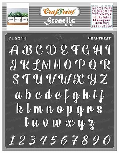 CrafTreat Pochoirs réutilisables en forme de chiffres et de lettres – Capuchons de craie Alpha – 15,2 x 15,2 cm – Pochoirs d'art et d'artisanat pour les motifs de lettres et de chiffres
