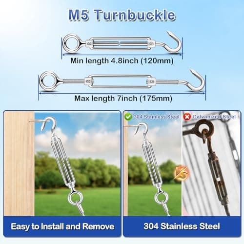 TooTaci Corde en Acier Inoxydable à Suspendre Kit,30M/2mm Câble en Acier Inoxydable Revêtu avec M5 Tendeurs de Fil,Kit Cable Metallique 2mm pour Plantes Grimpante,Outdoor Suspension,Corde a linge