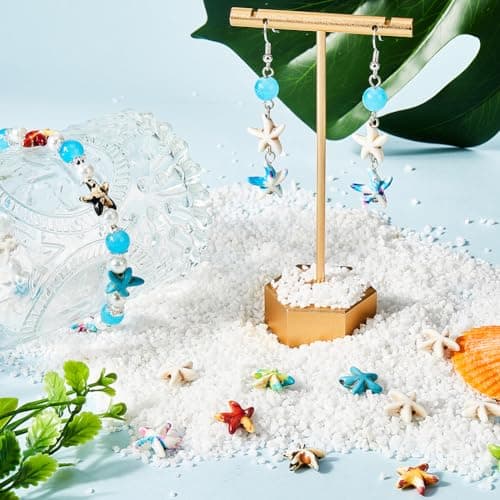 SUNNYCLUE 120 pièce de Perles D'Étoile de Mer Turquoise de 6 Couleurs, Perles d'animaux de L'Océan, Été Hawaii Plage Vie Marine, Pierres Précieuses Porte-Bonheur Colorées, Perles D'Espacement en Vrac