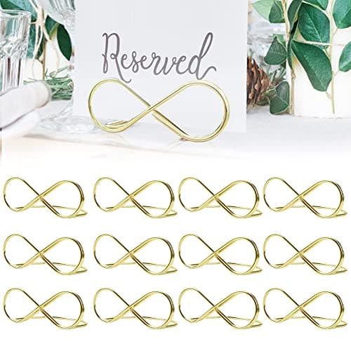 QINERSAW 12 PCS Porte Numéro de Table Doré Supports de Numéro de Table en Alliage Porte Carte Table Mariage Porte Numéro de Table Mariage Porte Menu Table Mariage pour Bureaux Café, 73 * 54 * 28mm